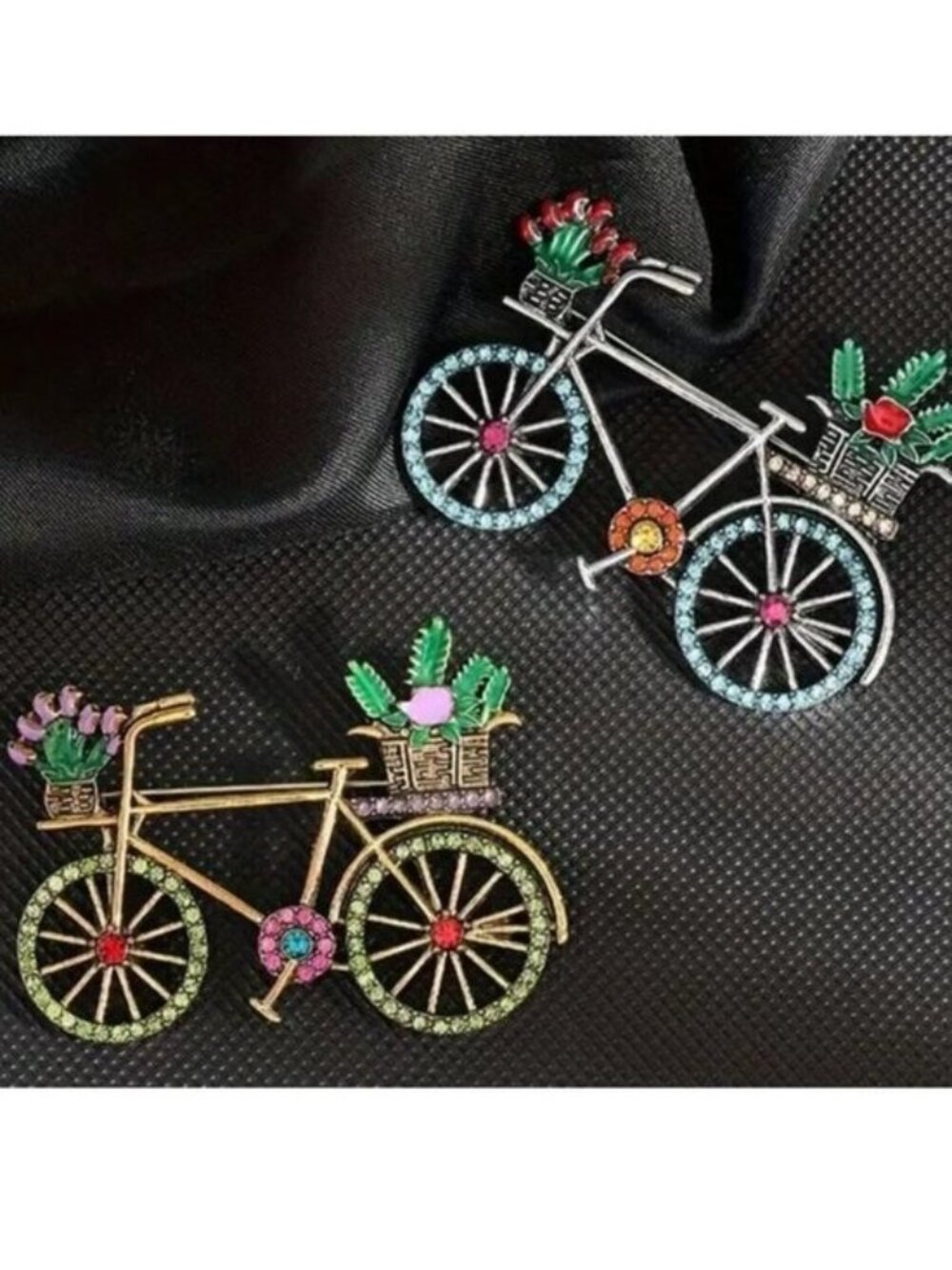 Bike Brooch Retro Bicycle Rhinestone Colorful Stylish Pin Flowers Basket Trendy